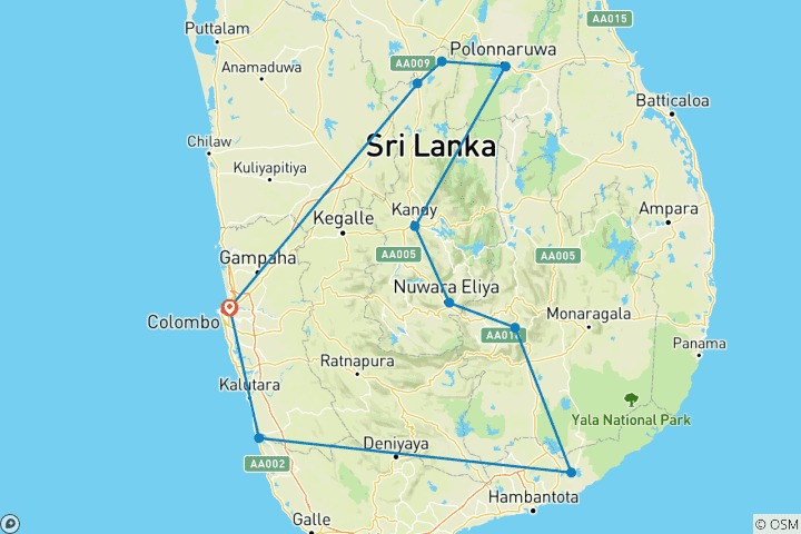 Mapa de Grupo de viaje en solitario a Sri Lanka