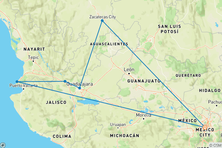 Carte du circuit Visite de Guadalajara : Découvrez le passé colonial et détendez-vous sur une plage magnifique
