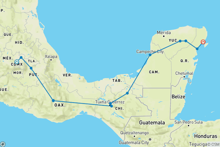 Kaart van Van Mexico-Stad naar de Riviera Maya – een reis langs de Mexicaanse wonderen