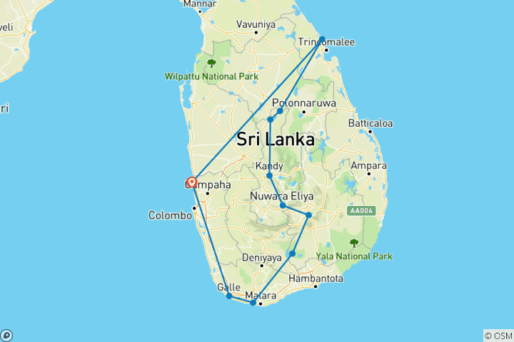 Map of Sri Lanka Hopper Summer vacation with 15 Days [4* Beach Holiday]