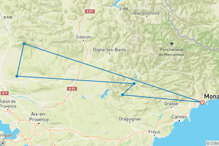 Map of France Drive, Riviera & Provence in a Porsche: Pre-set sat-nav guided