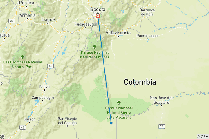 Map of Caño Cristales 3-Day Trip  from Bogota