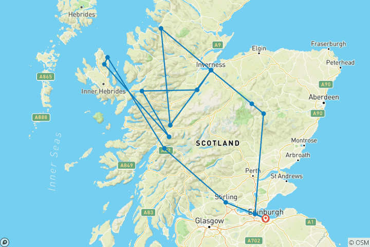 Carte du circuit Circuit de la route NC500 en Ecosse en Jaguar V8 F-Type Cabriolet, guidée par sat-nav préréglée