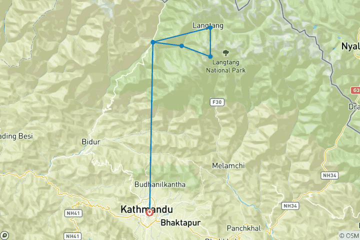 Carte du circuit Trek dans la vallée du Langtang