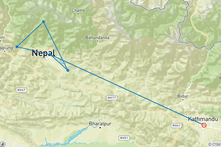 Map of Mardi Himal Trekking tour