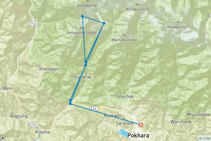 Mapa de Excursión corta al campamento base del Annapurna