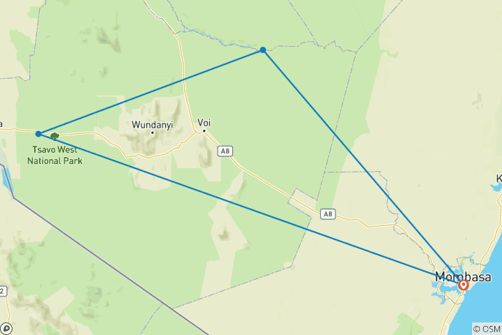 Carte du circuit Tsavo Est et Ouest - 3 jours