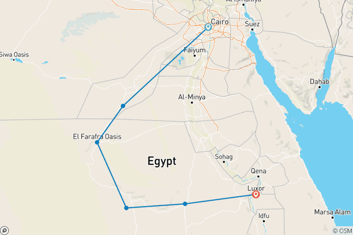 Carte du circuit Circuit dans le désert avec camp de luxe : Circuit de 8 jours au Caire, à l'Oasis et à Louxor