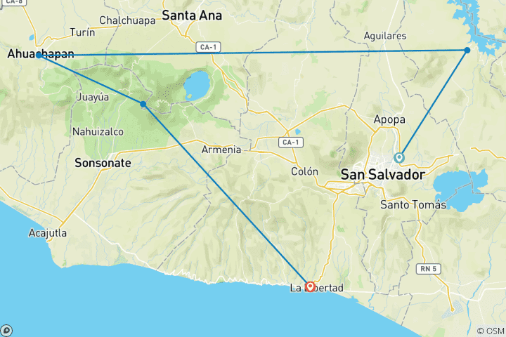 Map of Tour El Salvador: Unveil a Wonderful Mosaic of Culture, History, and Nature