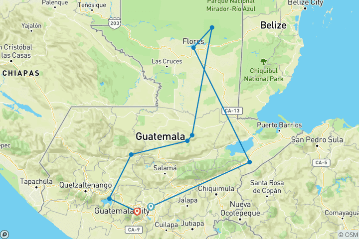 Map of Tour Guatemala: a Colorful Adventure in Central America