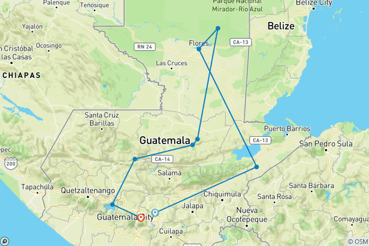 Carte du circuit Circuit au Guatemala : une aventure colorée en Amérique centrale