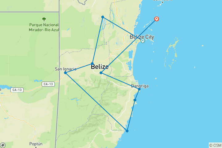 Carte du circuit Circuit au Belize : Aventures exaltantes dans un paradis tropical