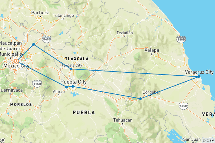 Karte von Veracruz: Berge, Kaskaden und die Küste