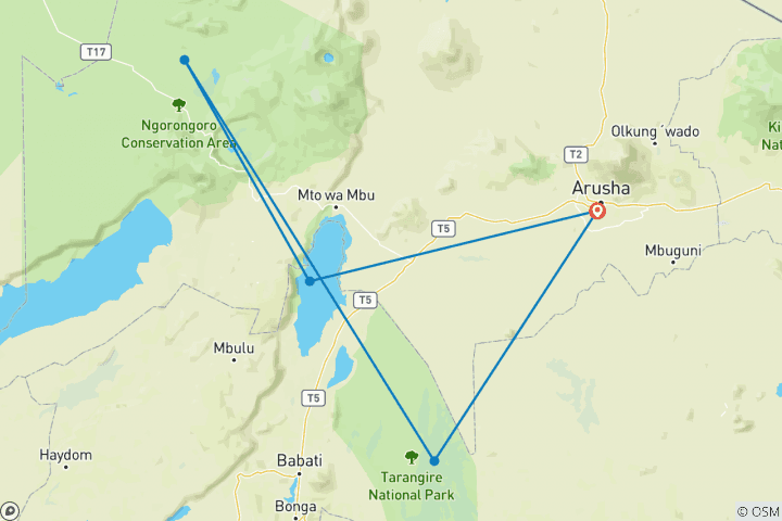 Map of 3 Day Crater Tour Lake Manyara and Tarangire National Park