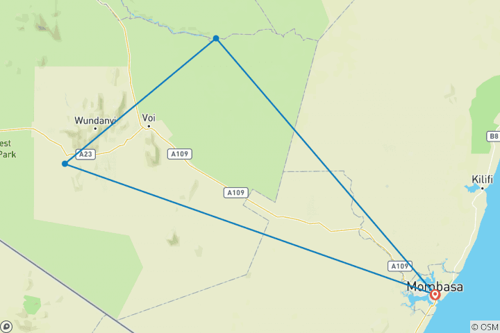 Map of 3 Days Tsavo East & Saltlick