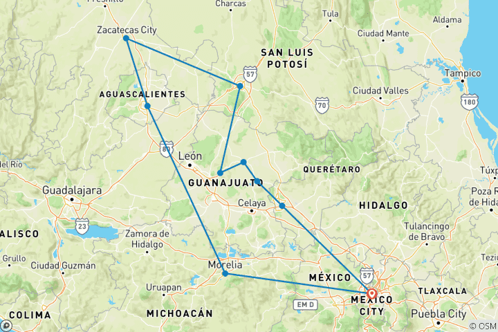 Carte du circuit Circuit colonial : La Ruta de la Plata autour de villes pittoresques