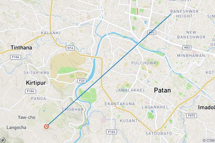 Map of Experience the Mountain Biking Trip to Chovar and Kirtipur Hilltop