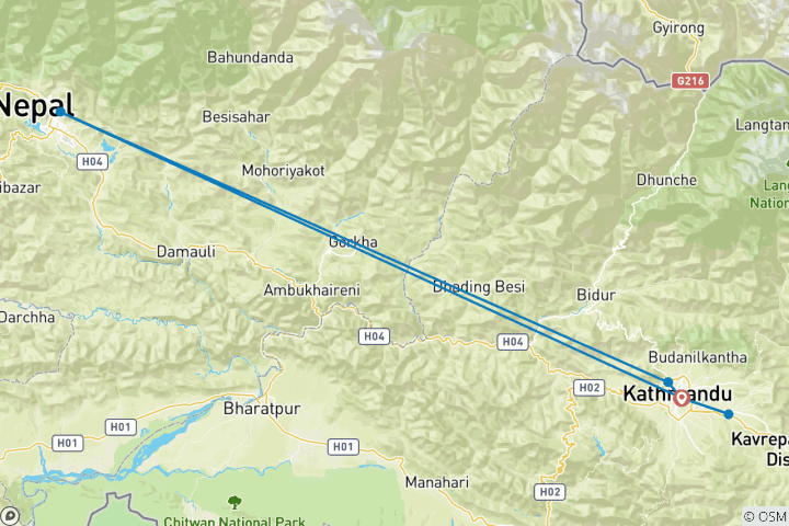 Carte du circuit Circuit combiné Katmandou- Pokhara et Rafting