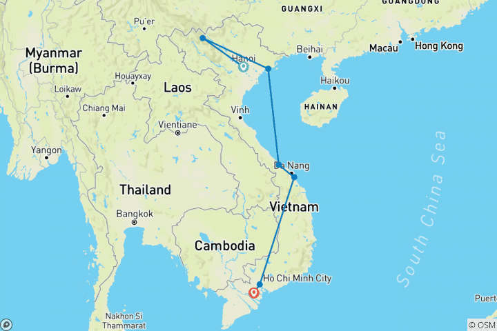 Carte du circuit Circuit de découverte approfondie du Vietnam 15 jours