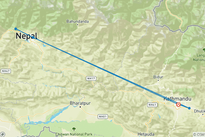 Map of Explore Kathmandu and Pokhara combined Annapurna Dhampus  trek