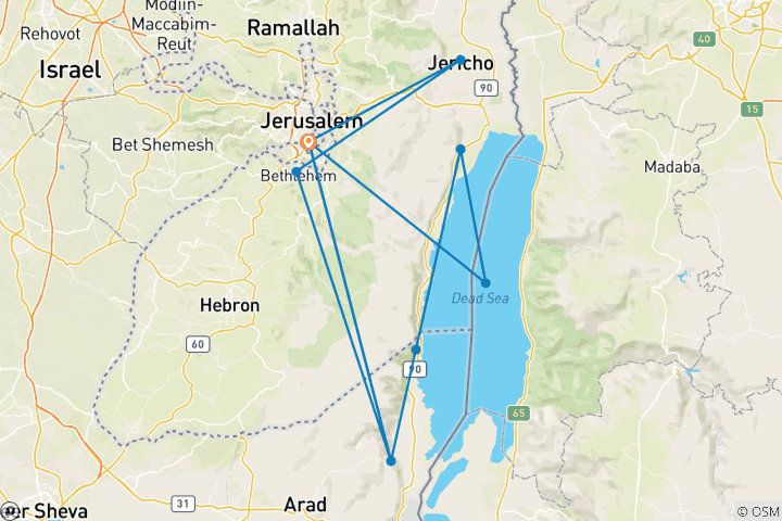 Carte du circuit Jérusalem, Massada, Bethléem et Jéricho, 3 jours