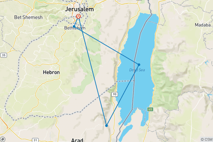 Kaart van Christelijk Jeruzalem, Bethlehem & Masada, 3 dagen