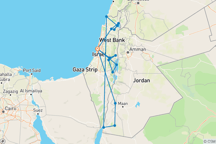Karte von Christliches Israel & Petra - 12 Tage