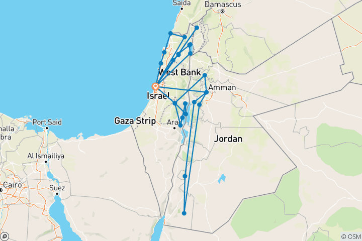 Karte von Israel & Jordanien - 12 Tage