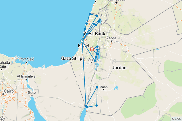 Karte von Israel & Petra Rundreise - 9 Tage