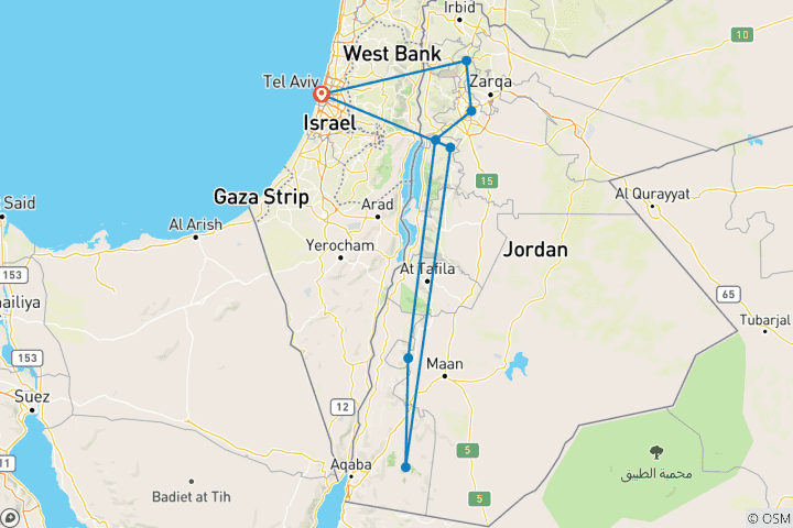 Carte du circuit Jordanie classique, 4 jours.