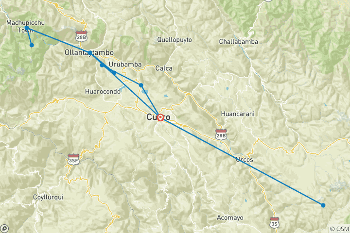 Map of 6 Days of Adventure: Cusco, Machu Picchu, Humantay Lake, and Rainbow Mountain