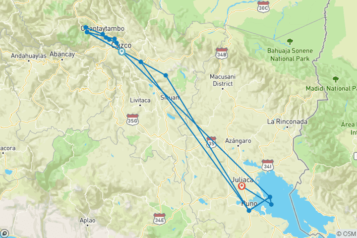 Carte du circuit Merveilles du Pérou - 9 jours - Cusco et Puno