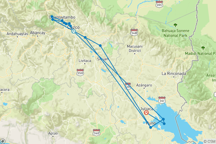 Map of WONDERS OF PERU - 9  DAYS – CUSCO & PUNO