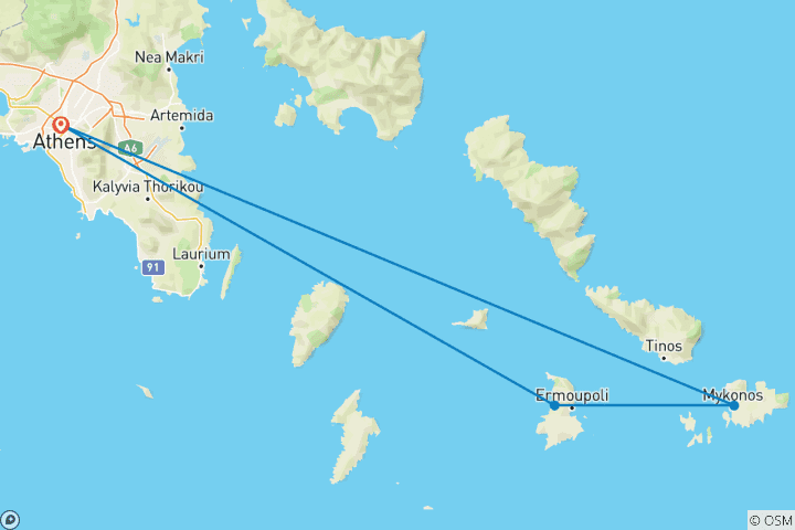 Carte du circuit Circuit Athènes, Syros et Mykonos - 7 jours - Premium