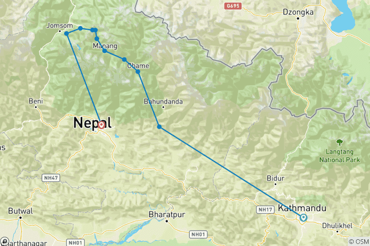 Mapa de Circuito del Annapurna - 8 días