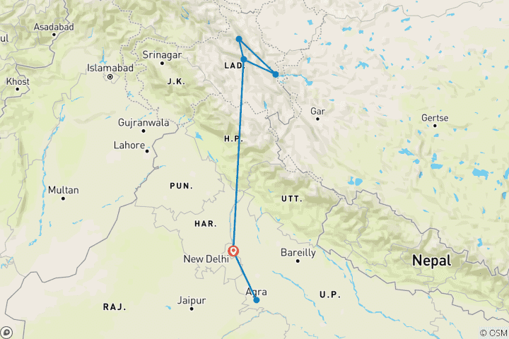 Mapa de Ladakh: el país de los sueños con el Taj Mahal