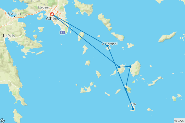 Mapa de Atenas y 5 Islas Griegas - 13 días - Estándar