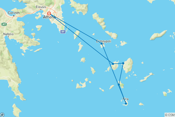 Map of Athens & 5 Greek Islands Tour - 13 Days - Premium