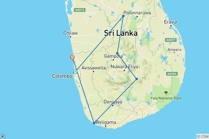 Mapa de Viajes de lujo en Sri Lanka