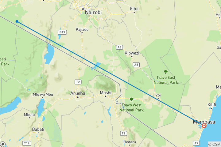 Map of 3 Days Masai Mara flying Safari - Mombasa