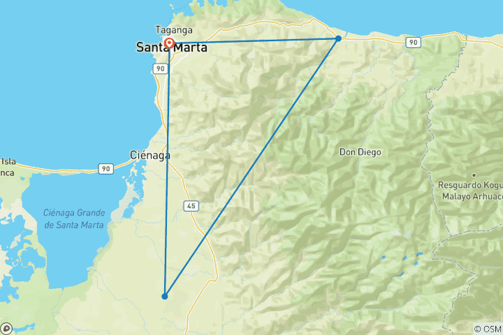 Map of Ciudad Perdida 4-Day Trek from Santa Marta (from Santa Marta to Ciudad Perdida)