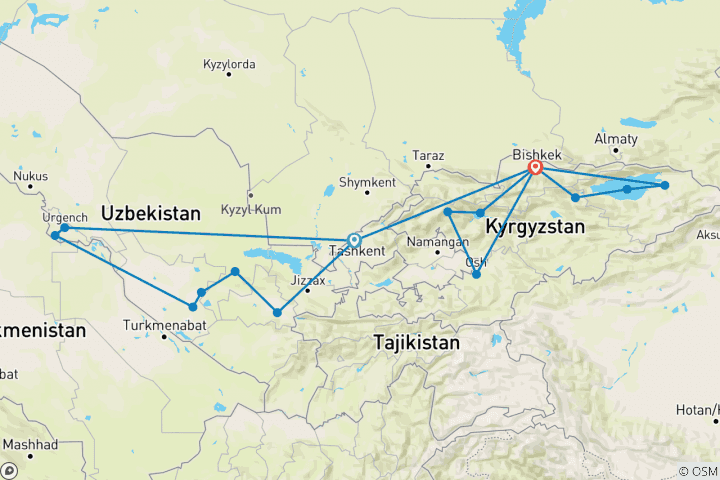 Map of Uzbekistan and Kyrgyzstan - Two different worlds