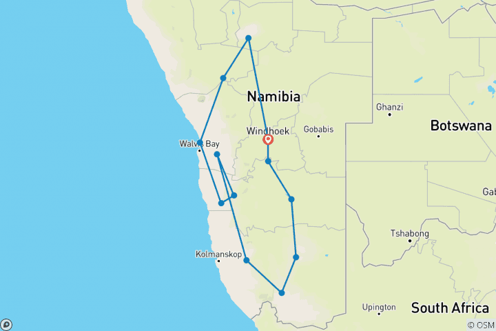 Map of Namibia Adventure (13 Days)