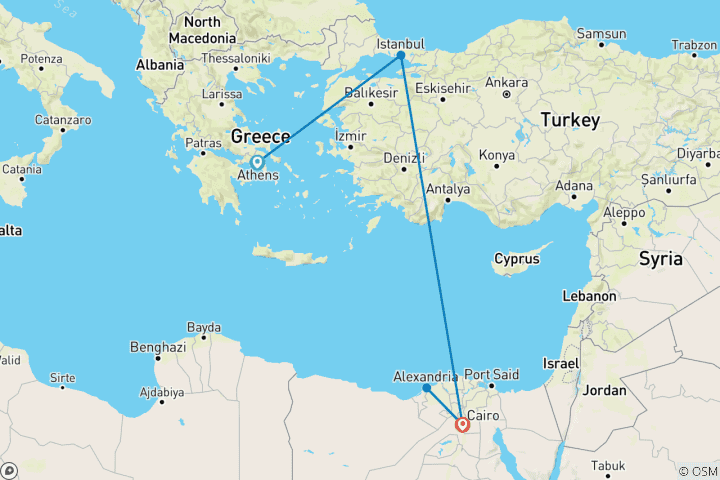 Map of Greece - Turkey - Egypt : In Search for Ancient Civilizations