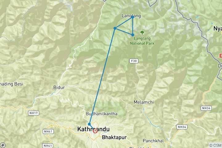 Carte du circuit Trek dans la vallée du Langtang