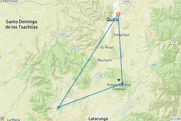 Mapa de Circuito privado de 2 días Cotopaxi y Laguna Quilotoa todo incluido