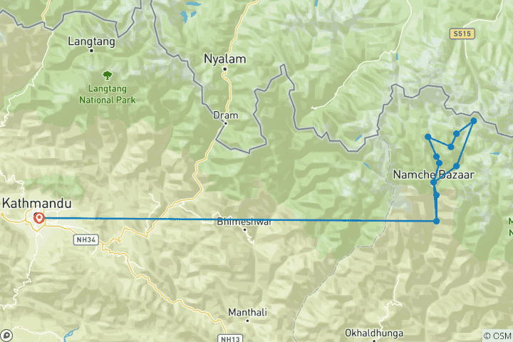 Kaart van Everest Basiskamp Gokyo Meren Trek 2026/2027