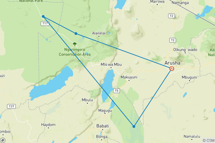 Map of 4-Day Private Lodge with Travel Africa(2 Night Serenget)