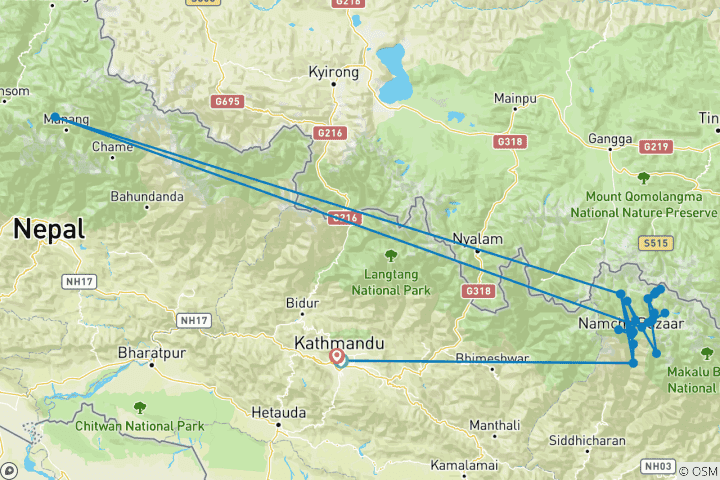 Kaart van Everest Basiskamp met Cho La Pas Trek