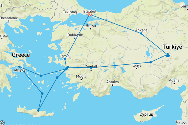Kaart van Het beste van Turkije en Griekenland met cruise van 3 nachten (Kleine groep)